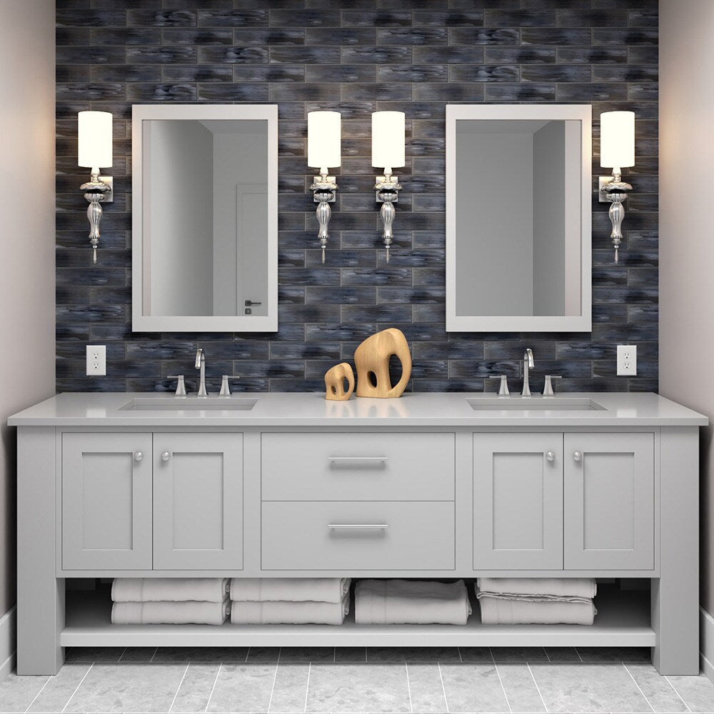 Elida Ceramica Blue 3-in x 12-in Glossy Glass Subway Wall Tile