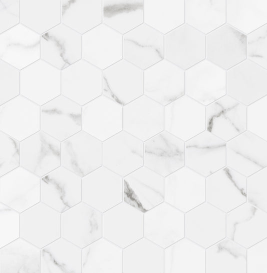 Satori Statuario 12-in x 12-in Polished Porcelain Marble Look Hexagon Mosaic Floor and Wall Tile (0.96-sq. ft/ Piece)