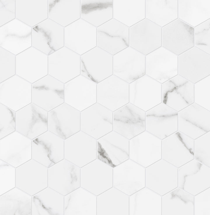 Satori Statuario 12-in x 12-in Polished Porcelain Marble Look Hexagon Mosaic Floor and Wall Tile (0.96-sq. ft/ Piece)