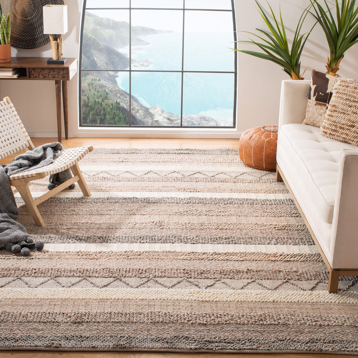 Safavieh Natura Denali 9 x 12 Beige Indoor Stripe Coastal Handcrafted Wool Area Rug