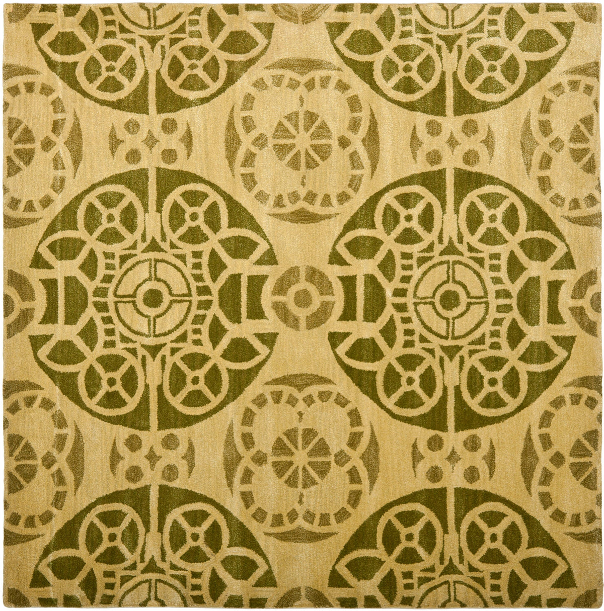 Safavieh Wyndham Hutton 7 x 7 Honey/Green Square Indoor Abstract Bohemian/Eclectic Handcrafted Wool Area Rug