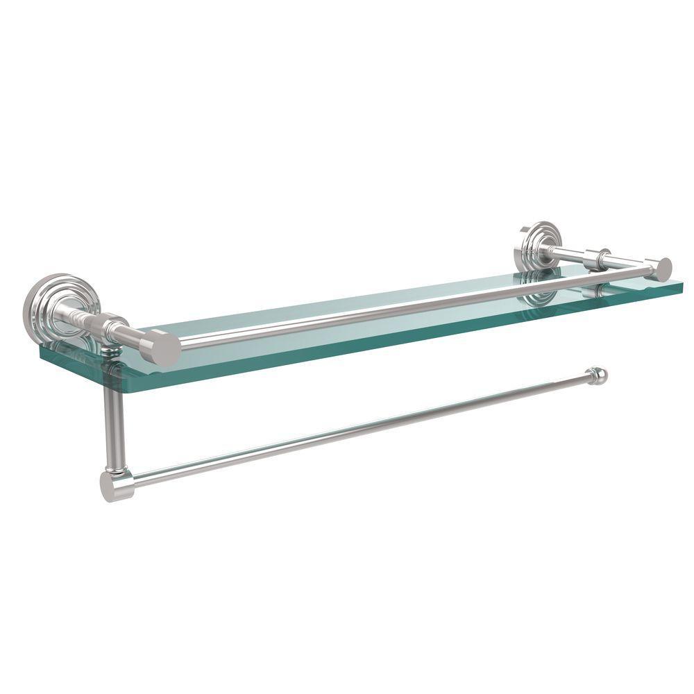 Waverly Place 22 in. L x 5 in. H x 5 in. W Paper Towel Holder with Gallery Clear Glass Shelf in Polished Nickel - Super Arbor