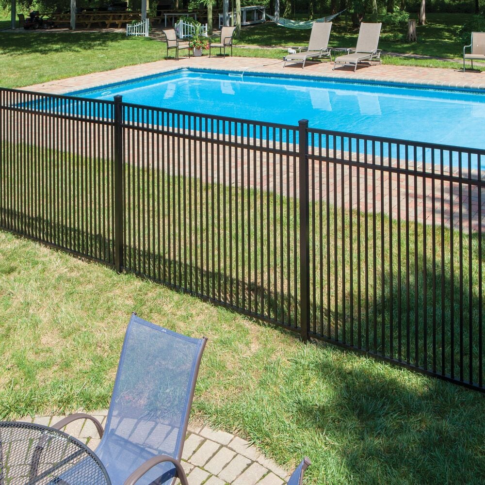 Freedom Concord/New Haven 7-ft H x 2-in W Black Aluminum Spaced Picket Flat-top Decorative Line Fence Post