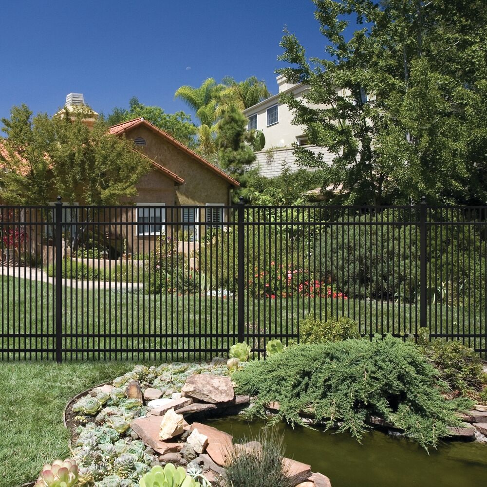 Freedom New Haven 9-ft H x 2-in W Black Aluminum Spaced Picket Flat-top Decorative Line Fence Post