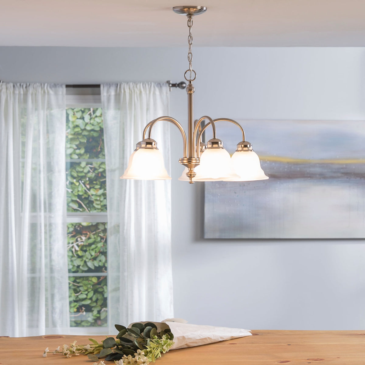 Project Source Fallsbrook 5-Light Brushed Nickel Traditional Chandelier, 22.44-in W x 16.54-in H