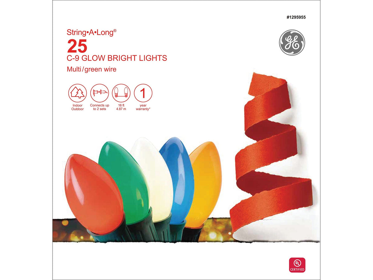 GE String-A-Long 25-Count 16-ft Multicolor C9 Incandescent Plug-In Christmas String Lights