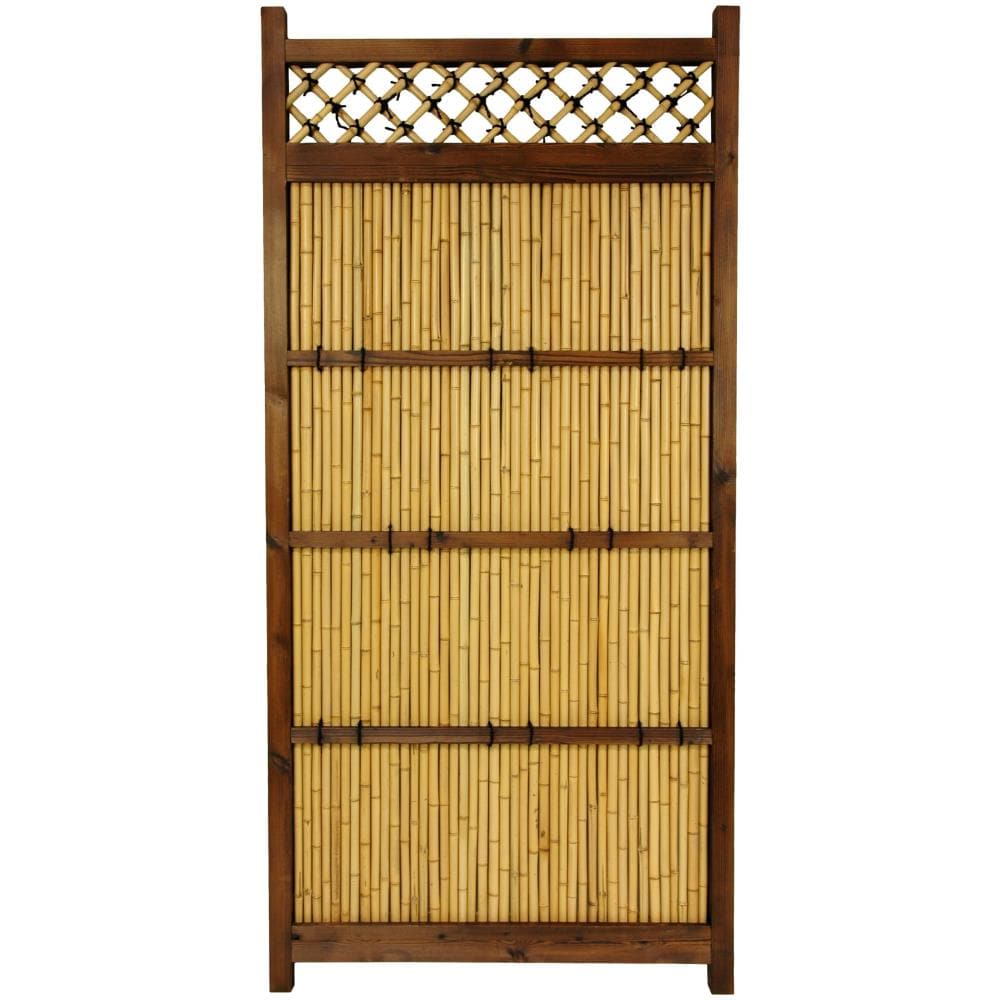 Red Lantern 6-ft x 3-ft Oriental Furniture Bamboo Fence Panel with Lattice - Beige Stained Finish