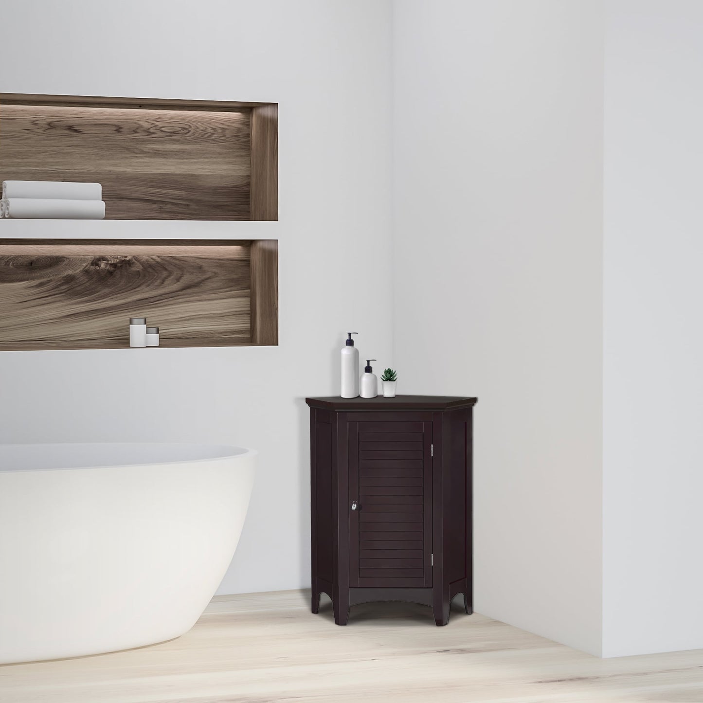 Teamson Home Glancy 17-in x 32-in x 24.75-in Dark Espresso Freestanding Corner Linen Cabinet