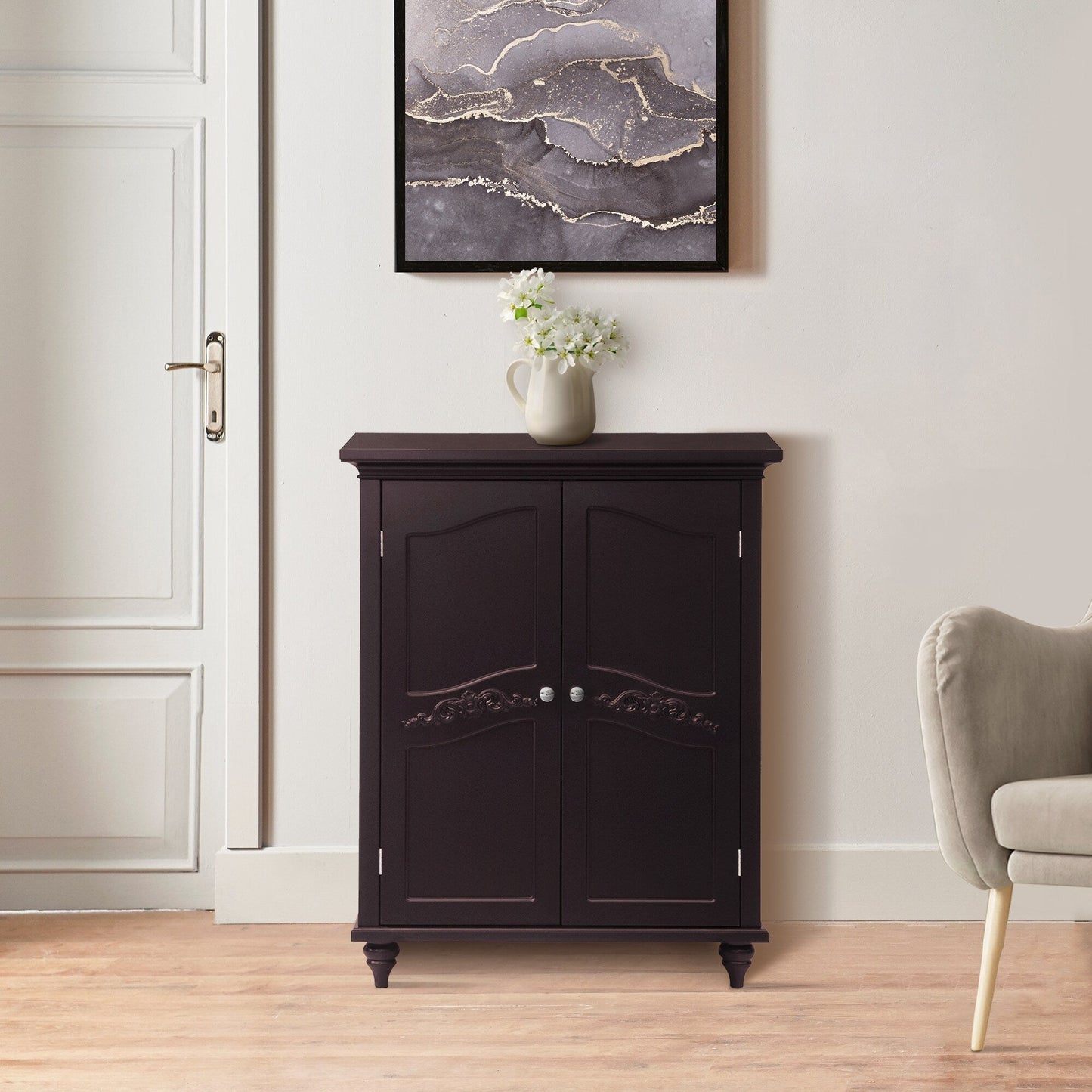 Teamson Home Versailles 27-in x 34-in x 13.5-in Dark Espresso Freestanding Linen Cabinet