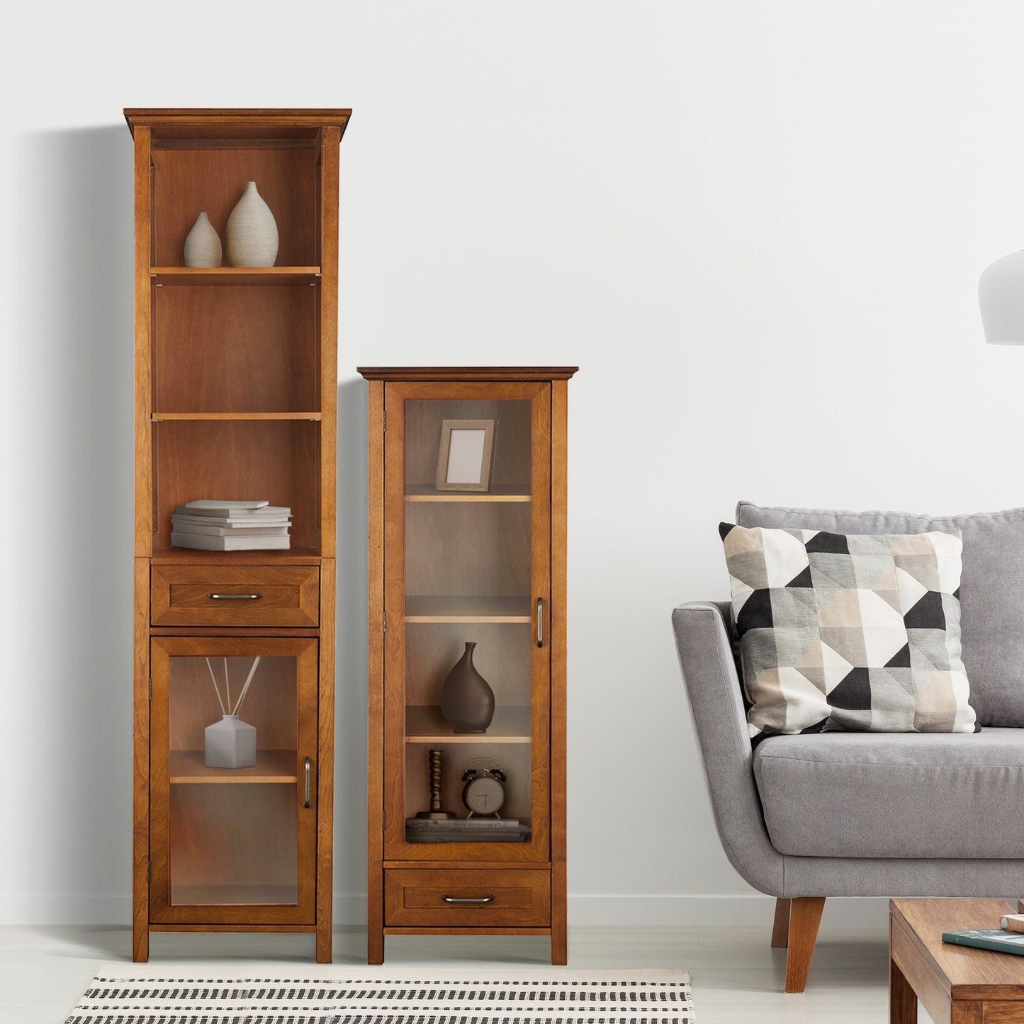 Teamson Home Avery 17-in x 48.5-in x 13.5-in Oil Oak Freestanding Linen Cabinet