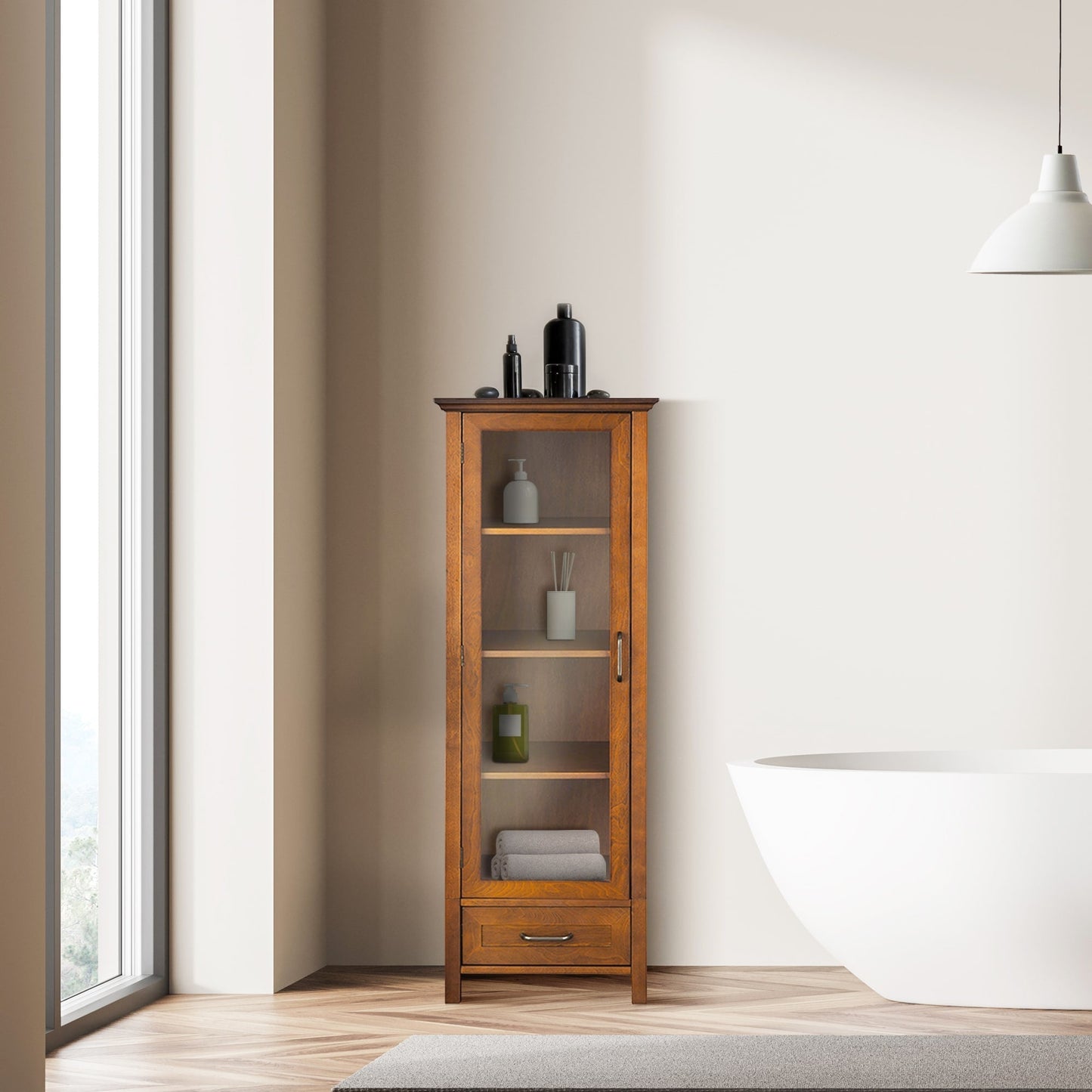 Teamson Home Avery 17-in x 48.5-in x 13.5-in Oil Oak Freestanding Linen Cabinet