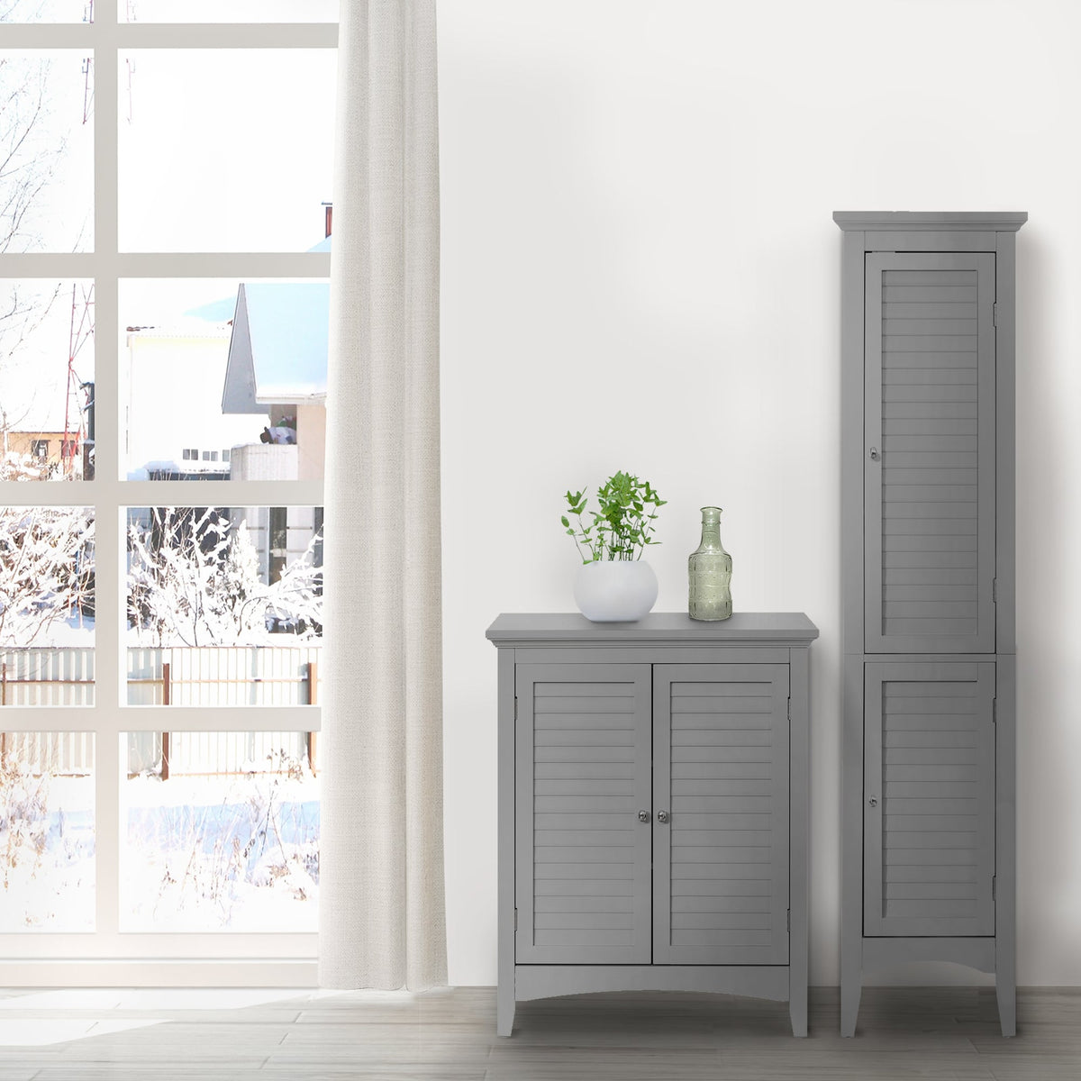 Teamson Home Glancy 15-in x 63-in x 13-in Grey Freestanding Linen Cabinet