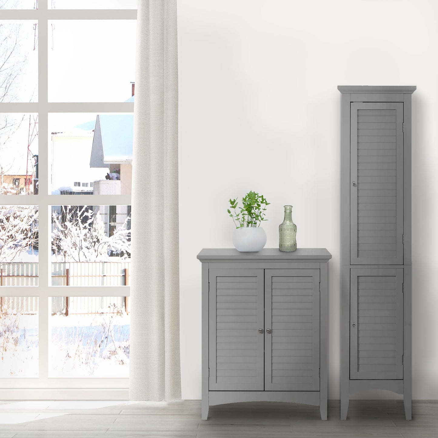 Teamson Home Glancy 15-in x 63-in x 13-in Grey Freestanding Linen Cabinet