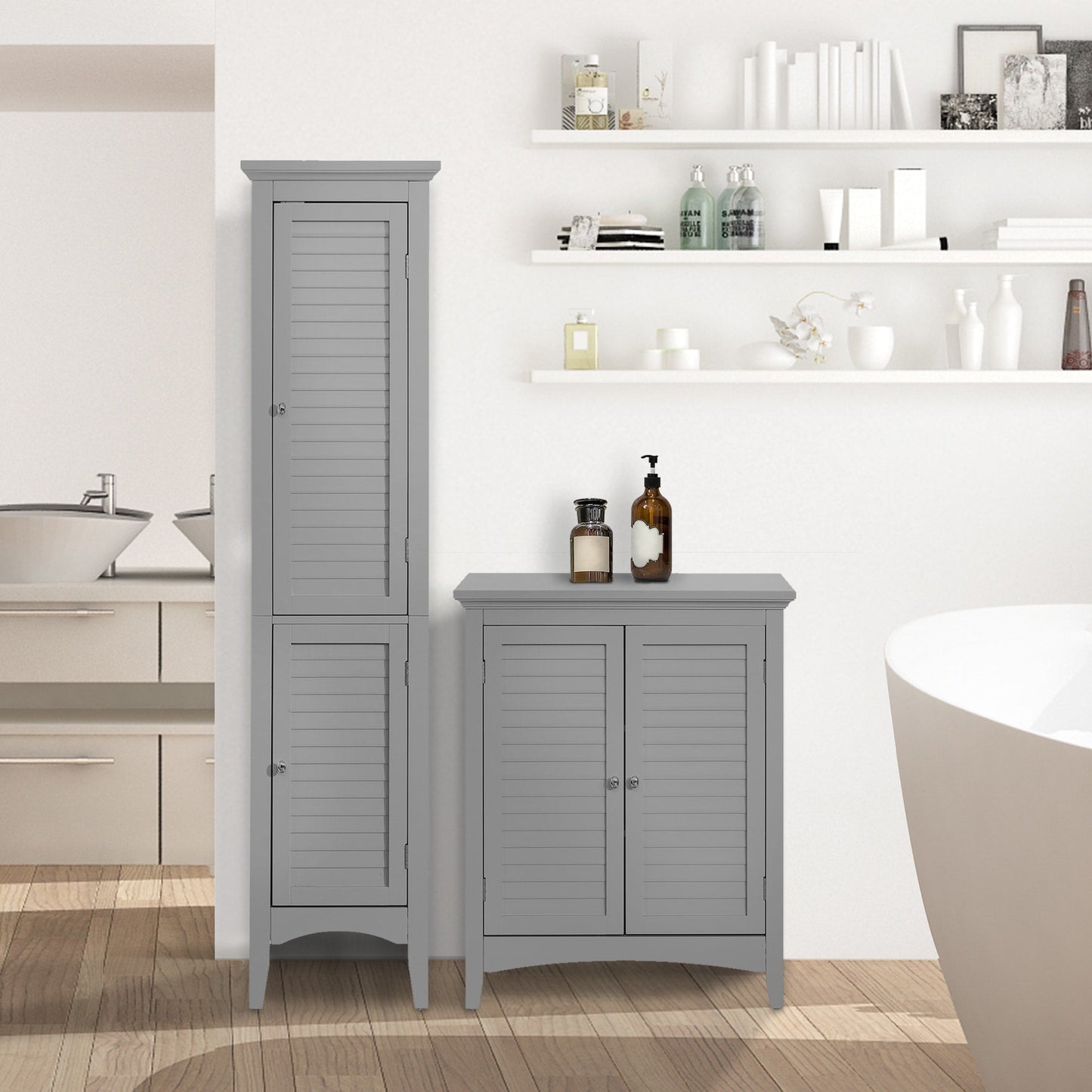 Teamson Home Glancy 15-in x 63-in x 13-in Grey Freestanding Linen Cabinet