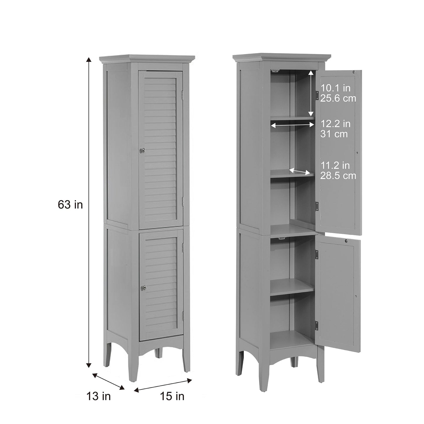 Teamson Home Glancy 15-in x 63-in x 13-in Grey Freestanding Linen Cabinet