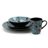 Floral Accents 16-Piece Bohemian Blue Stoneware Dinnerware Set (Service for 4)