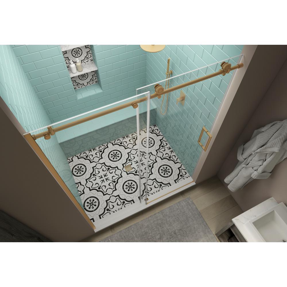 Coraline XL 56 - 60 in. x 80 in. Frameless Sliding Shower Door with StarCast Clear Glass in Brushed Gold Right Hand - Super Arbor