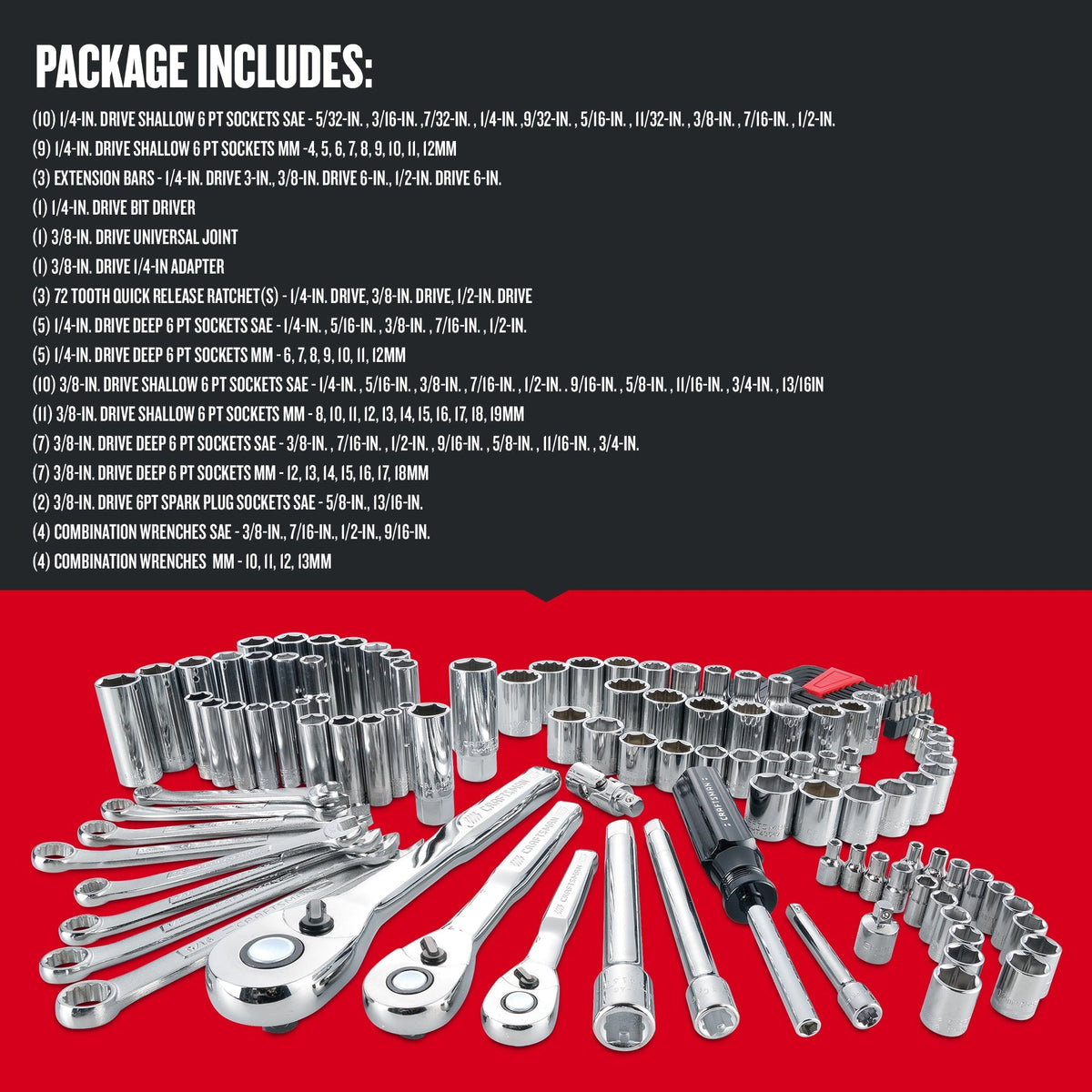 CRAFTSMAN 135-Piece Standard (SAE) and Metric Combination Polished Chrome Mechanics Tool Set