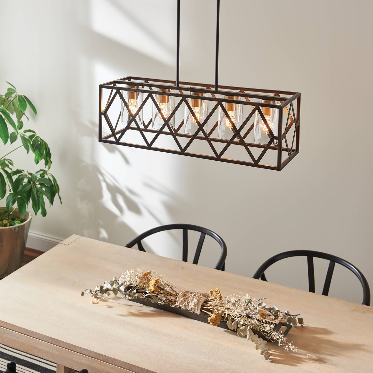 Kichler Solander 5-Light Olde Bronze Transitional Clear Glass Linear Large Hanging Kitchen Island Light