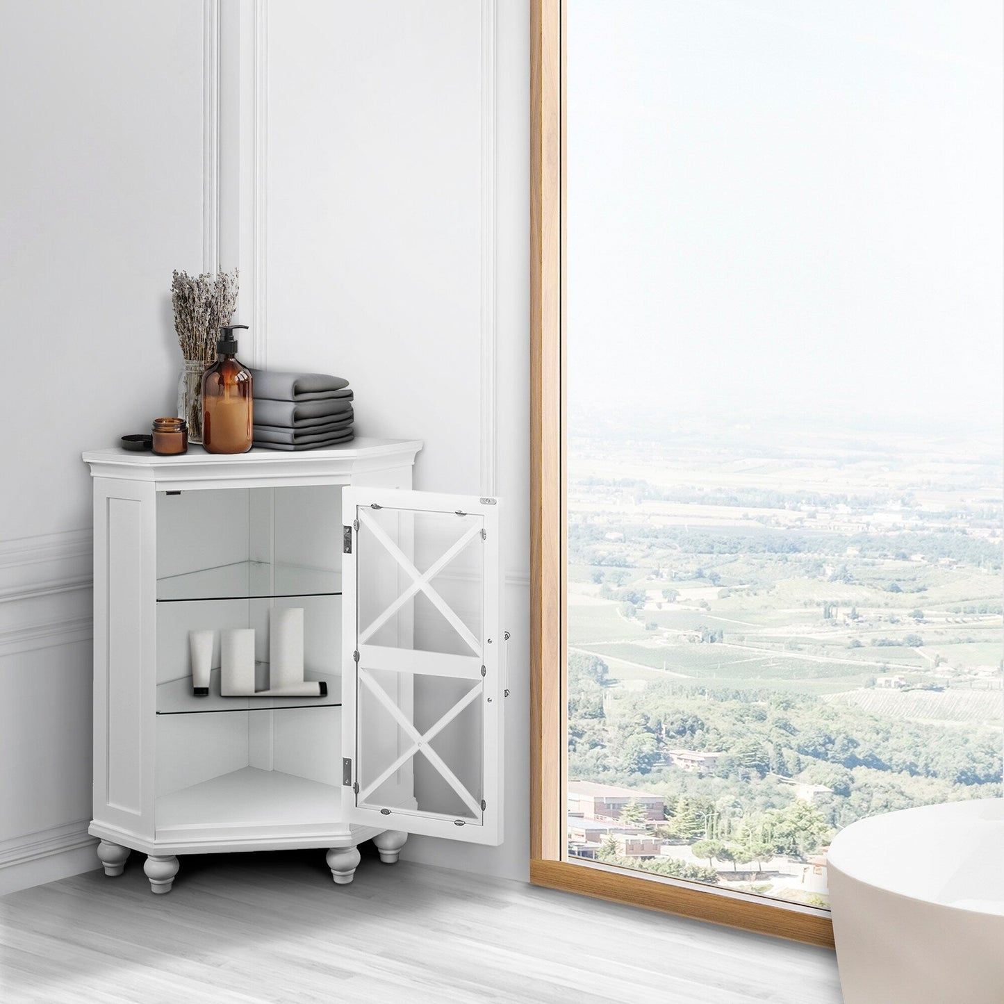 Teamson Home Blue 24.75-in x 32-in x 17.5-in White Freestanding Corner Linen Cabinet