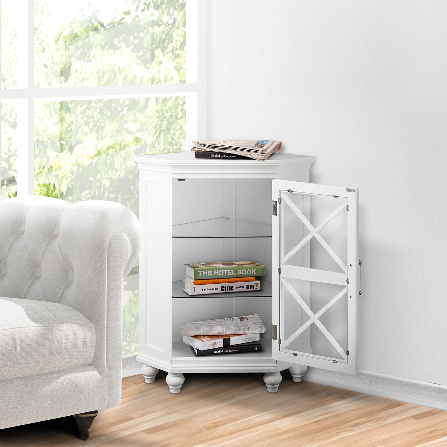 Teamson Home Blue 24.75-in x 32-in x 17.5-in White Freestanding Corner Linen Cabinet