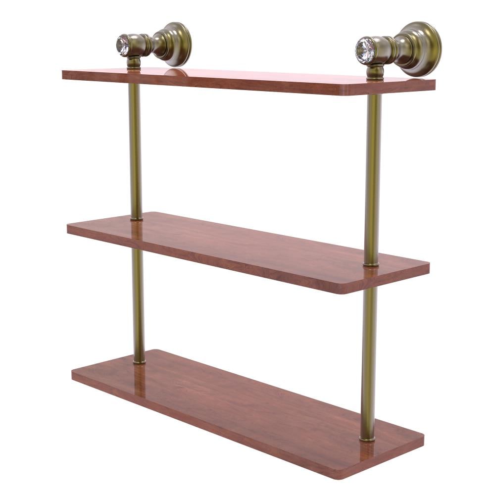 Allied Brass Carolina Crystal Antique Brass 3-Tier Wall-Mount Bathroom Shelf, 16 x 16 x 5 in