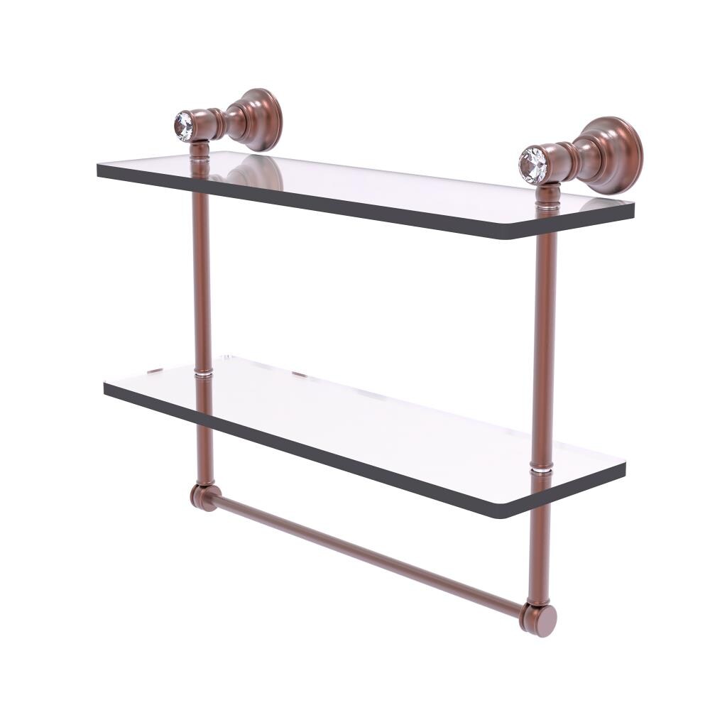 Allied Brass Carolina Crystal Antique Copper 2-Tier Brass Wall Mount Bathroom Shelf, 16 x 9.5 x 5 in