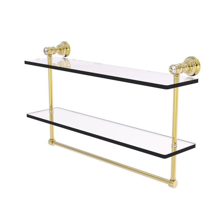 Allied Brass Carolina Crystal Unlacquered Brass 2-Tier Wall-Mount Bathroom Shelf with Towel Bar, 22 x 9.5 x 5 in