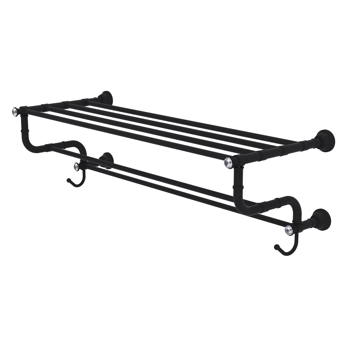 Allied Brass Carolina Crystal Collection 36-in Towel Shelf with Double Towel Bar in Matte Black