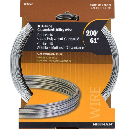 Hillman 16 Gauge Galvanized Steel Utility Wire, 200 ft (0.061–0.065 in Diameter)