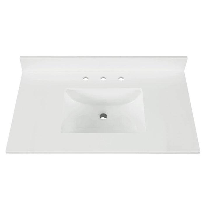 37 in. W x 22 in. D x 0.75 in. H Quartz Vanity Top in Snow White with White Basin - Super Arbor