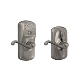 Schlage Plymouth Bright Brass Keypad Lever with Flair Lever Featuring Flex-Lock