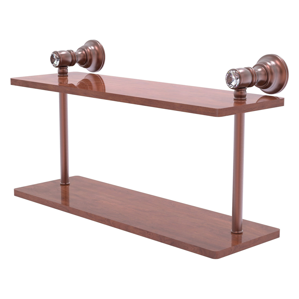 Allied Brass Carolina Crystal Antique Copper 2-Tier Brass Wall Mount Bathroom Shelf, 16 x 9.2 x 5 in