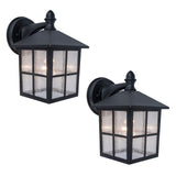 Project Source 2-Pack 8.77-in H Matte Black Outdoor Wall Lanterns, Medium Base (E-26) with Seeded Glass