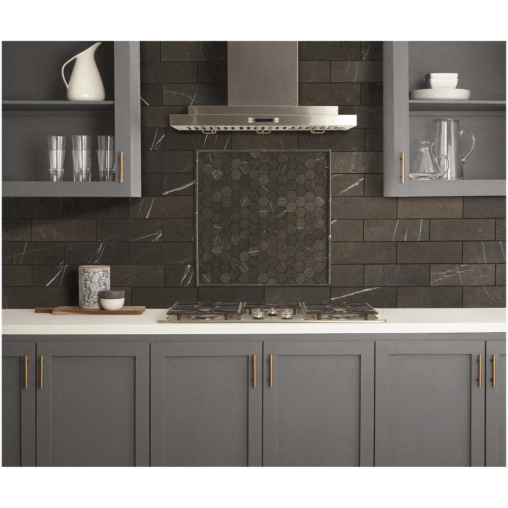 American Olean Genuine Stone Espresso Marble Pencil Liner Tile, Honed (1/2-in x 12-in)