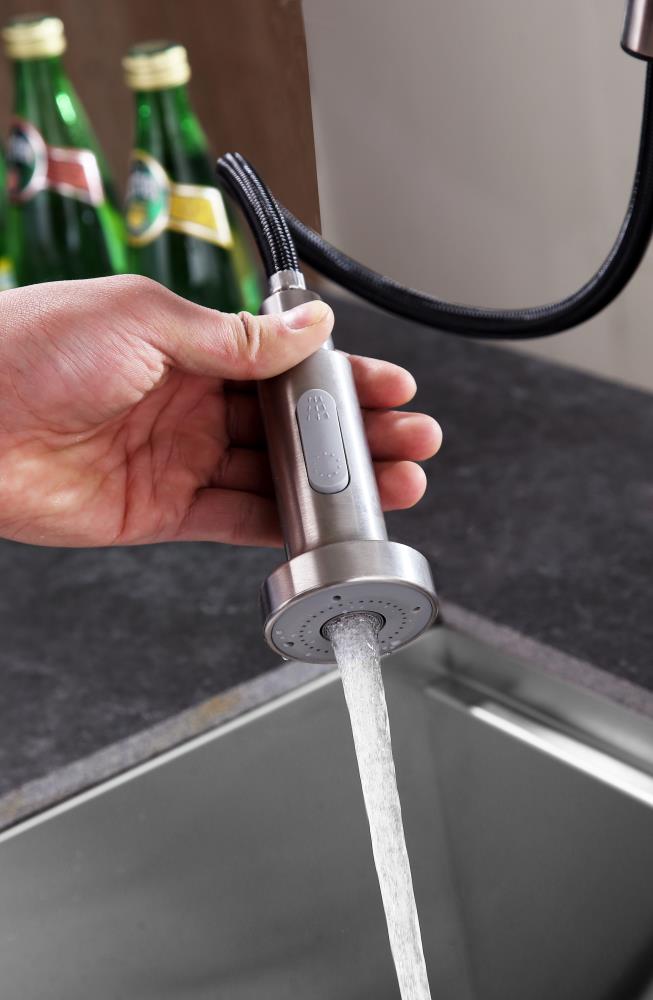 ANZZI Tycho Brushed Nickel 1-Handle Deck-Mount Pull-Out Kitchen Faucet, 15.75-in Height