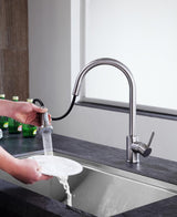ANZZI Tycho Brushed Nickel 1-Handle Deck-Mount Pull-Out Kitchen Faucet, 15.75-in Height