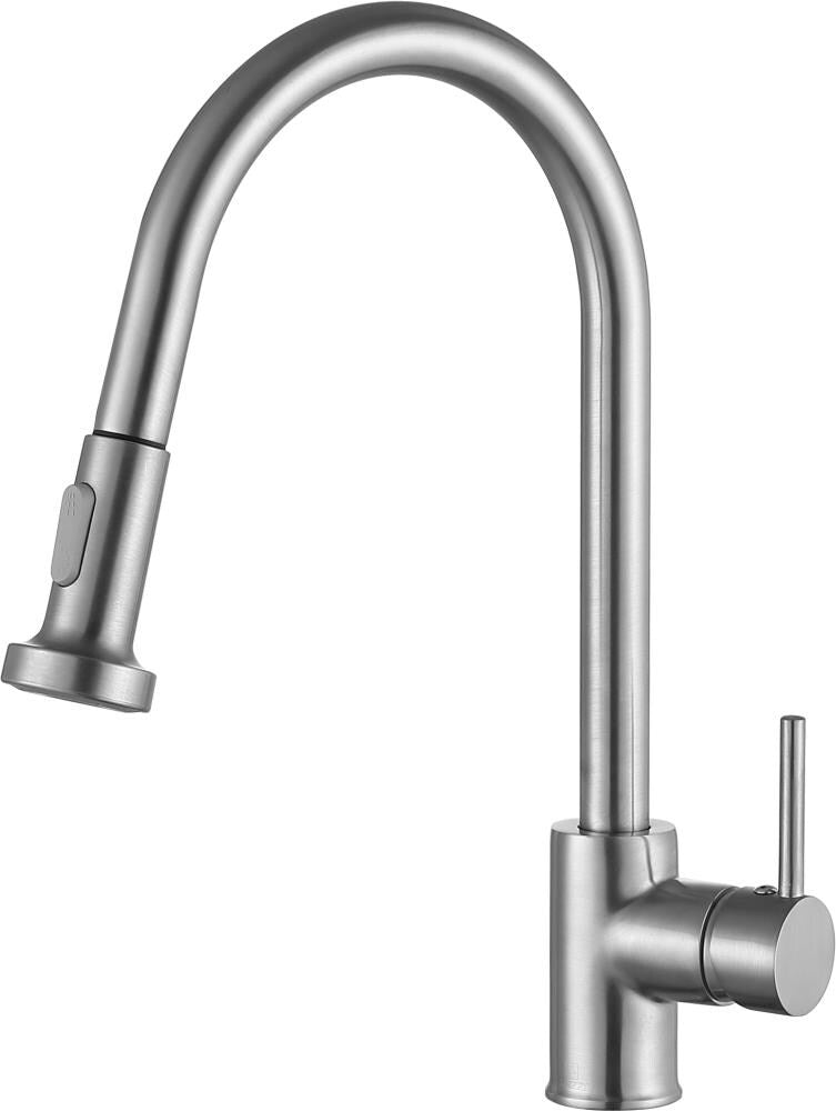 ANZZI Tycho Brushed Nickel 1-Handle Deck-Mount Pull-Out Kitchen Faucet, 15.75-in Height