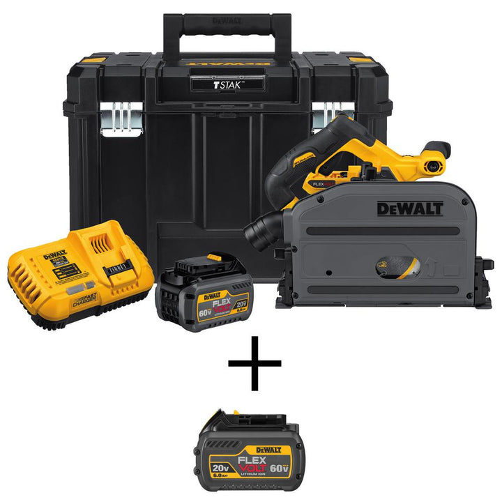 60-Volt MAX Lithium Ion Cordless Brushless 6-1/2 in. Track Saw Kit w/ Bonus FLEXVOLT 20/60-Volt MAX Lithium Ion Battery - Super Arbor