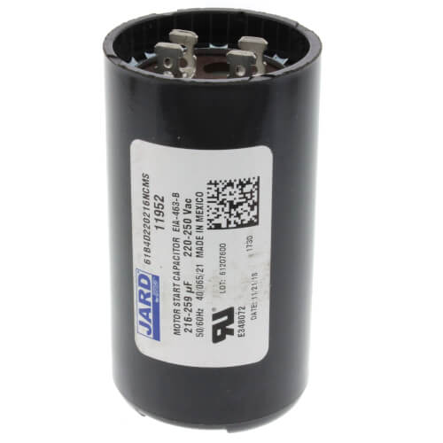 Jard 11952 capacitor - front view (Voltage: 220/250V; MFD: 216 - 259)