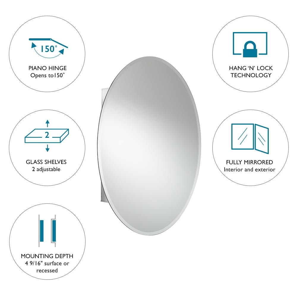 Jacuzzi 21-in x 31-in Surface/Recessed Mount Aluminum Mirrored Oval Medicine Cabinet