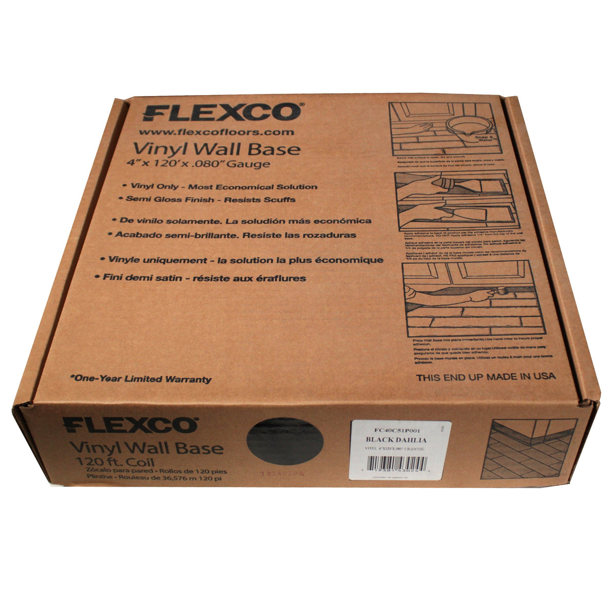 Flexco Black Dahlia 4-in x 1440-in Vinyl Wall Base