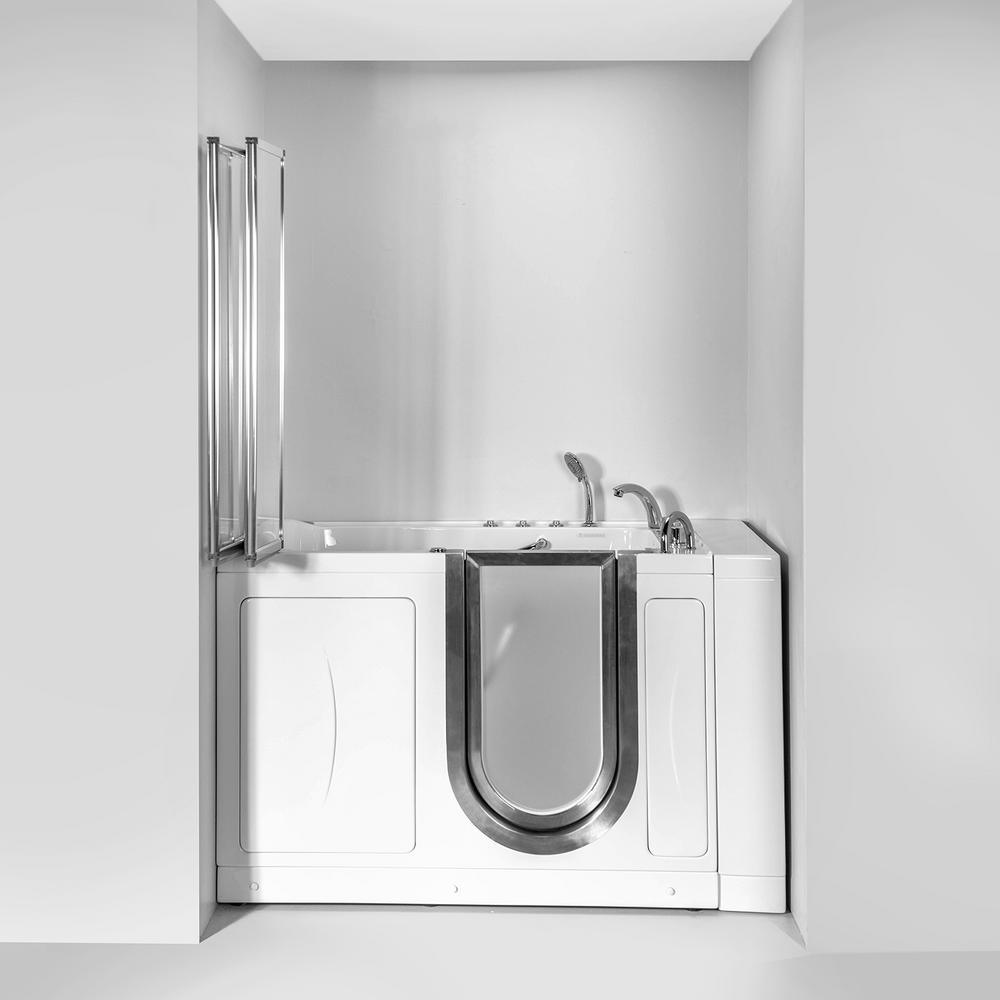Elite 52 in. Walk-In Whirlpool and Air Bath Bathtub in White with RH Door, Thermostatic Faucet, Dual Drain,Shower Screen - Super Arbor