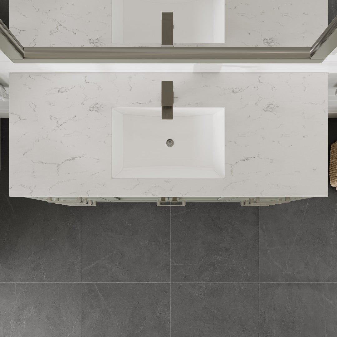 Eviva London 54-in Gray Undermount Single Sink Bathroom Vanity with White Carrara Quartz Top