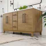 Eviva Graham 60"W x 22"D Oak Double Sink Bathroom Vanity with White Arabescato Engineered Stone Countertop and Undermount Ceramic Sinks