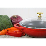 7 in. Red French Enameled Cast Iron Wok with Glass Lid