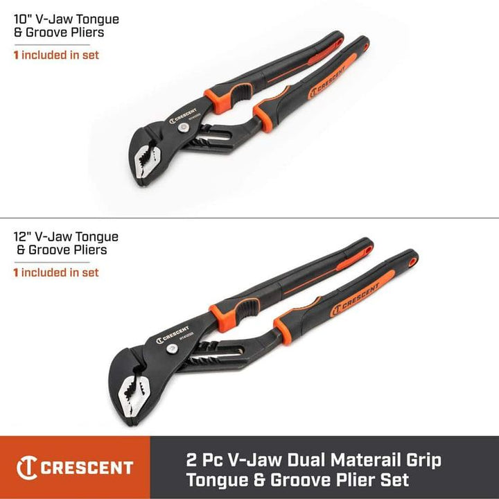 Crescent Grip Zone 10 in. and 12 in. V-Jaw Tongue and Groove Plier Set with Dual Material Grips