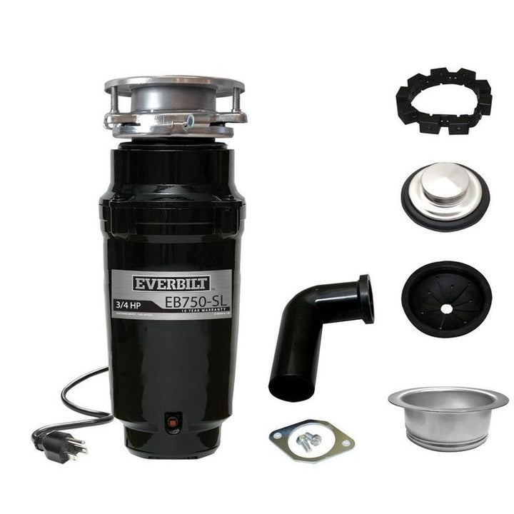Everbilt 3/4 HP Slim Continuous Feed Garbage Disposal with Stainless Steel Sink Flange and Attached Power Cord