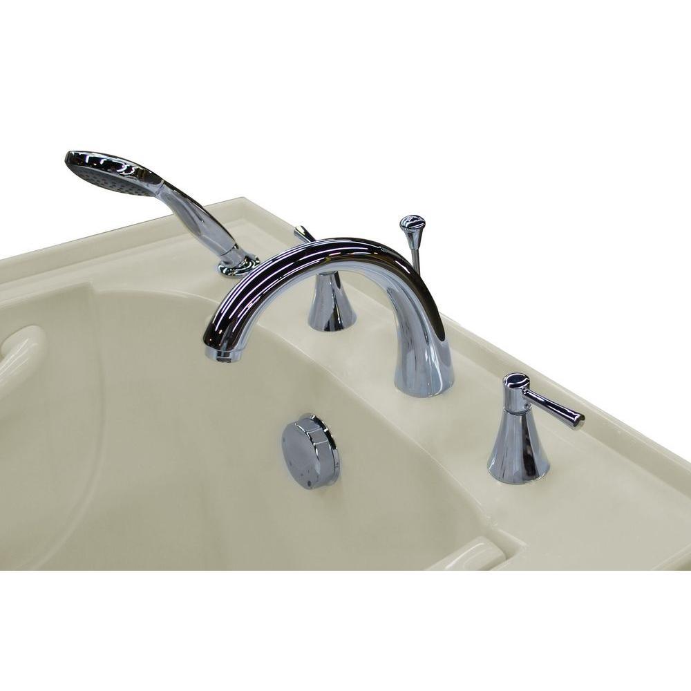 Rampart 3.9 ft. Walk-in Whirlpool and Air Bathtub with 6 in. Tile Easy Up Adhesive Wall Surround in Biscuit - Super Arbor