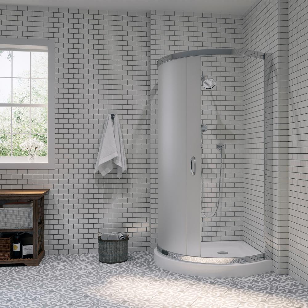 Breeze 36 in. L x 36 in. W x 76 in. H Corner Shower Kit with Intimacy Glass, Shower Base in White - Super Arbor